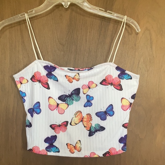 Rue21 Tops - Rue21 top ribbed butterfly print crop top cropped spaghetti straps L jrs